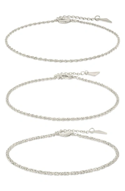 Sterling Forever Terina Set Of 3 Chain Anklets In Silver