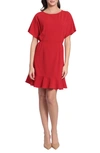 Donna Morgan Ruffle Hem Short Sleeve Dress In Savvy Red
