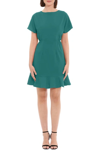Donna Morgan Ruffle Hem Short Sleeve Dress In Shaded Spruce