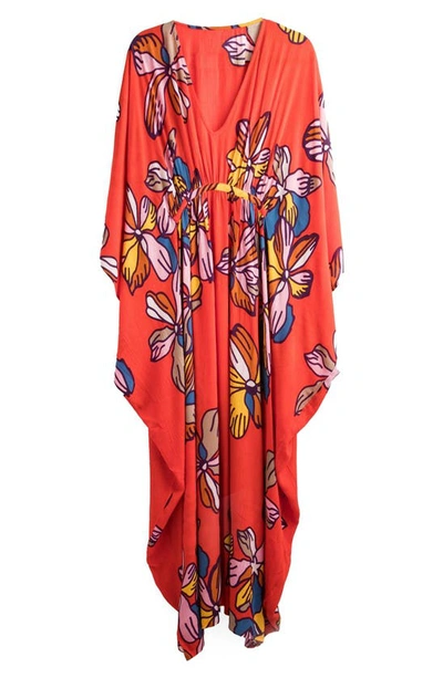 Saachi Floral Cover-up Kaftan In Red