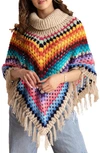 Saachi Earth To Sky Rainbow Stripe Crocheted Poncho In Beige