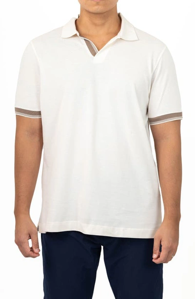 Vellapais Mira Johnny Collar Knit Polo In Light Beige
