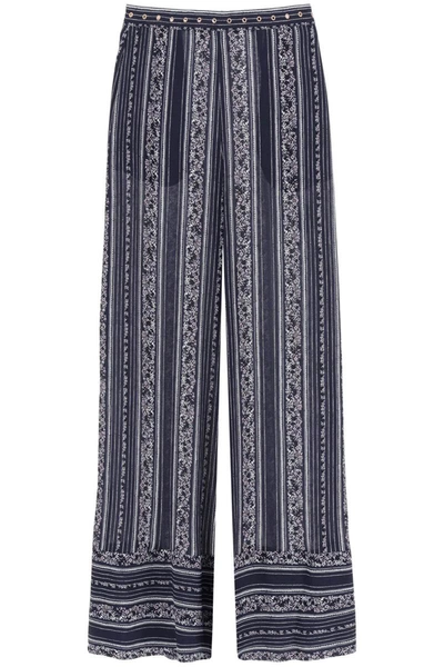 See By Chloé Florence Embellished Striped Crepe Wide-leg Pants In Blue