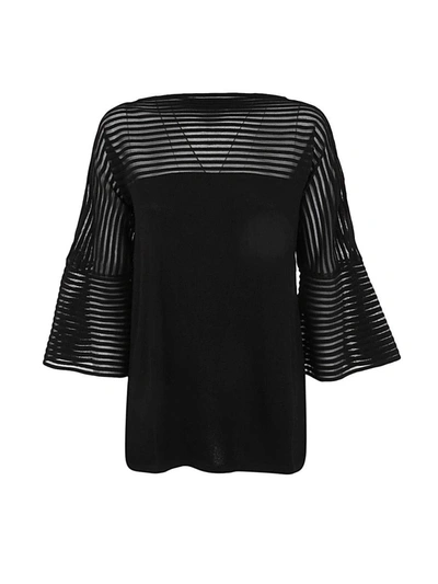 Alberta Ferretti Sheer-striped Knitted Top In Black