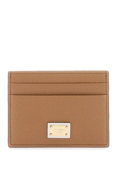 Dolce & Gabbana Leather Card Holder With Logo Plaque In Caramello (brown)