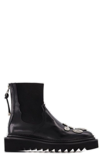 Toga Pointed Leather Ankle Boots In Black