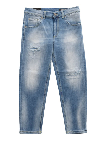 Dondup Kids Logo Patch Distressed Jeans In Blue