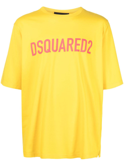 Dsquared2 Logo-print Cotton T-shirt In Yellow