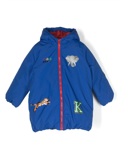Kenzo Kids' Pixelated-print Zip-up Puffer Jacket In Blue
