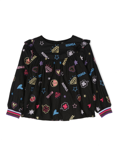 Sonia Rykiel Enfant Kids' 刺绣图案棉罩衫 In Black