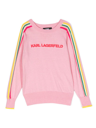 Karl Lagerfeld Kids' Logo-jacquard Cotton-cashmere Sweater In Pink
