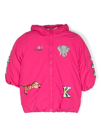 Kenzo Kids' Motif-print Zip-up Puffer Jacket In Pink