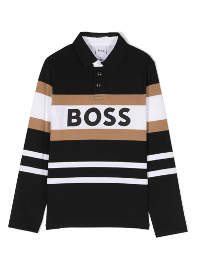 Bosswear Kids' Striped Logo-print Polo Shirt In Black