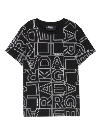 Karl Lagerfeld Kids' Logo-print Organic Cotton T-shirt In Black