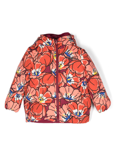Kenzo Kids' Floral-print Reversible Puffer Jacket In Orange