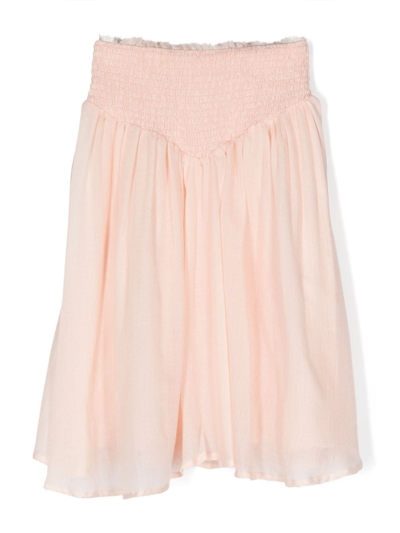 Chloé Kids' 弹性缩褶腰边伞形中长半身裙 In Pink