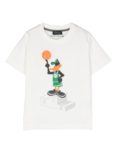 Monnalisa Kids' Duffy Duck Print Cotton Jersey T-shirt In Ivory