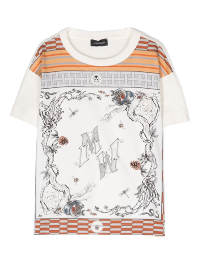 Monnalisa Kids' Illustration-print Cotton T-shirt In Neutrals