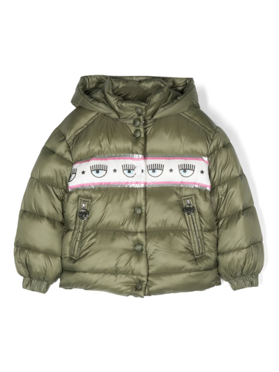 Chiara Ferragni Kids' Eyelike Logo-tape Padded Jacket In Green