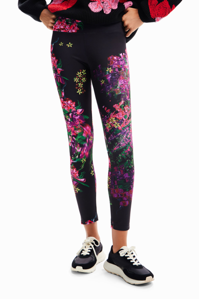 Desigual Floral Sport Leggings In Red