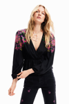 Desigual Digital Floral Wrap Blouse In Black