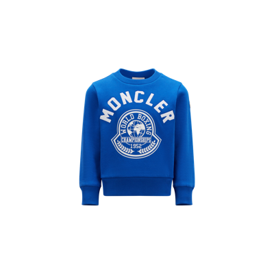 Moncler Kids' Logo Brushed Cotton Sweatshirt In Royal Blue