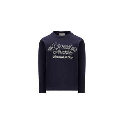 Moncler Kids' Embroidered Long Sleeve T-shirt Blue