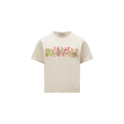 Moncler Kids' Girl's Smeared Graphic Logo-print T-shirt In Off White