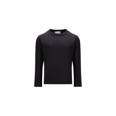 Moncler Kids' Crystal Logo Long Sleeve T-shirt Black In Noir