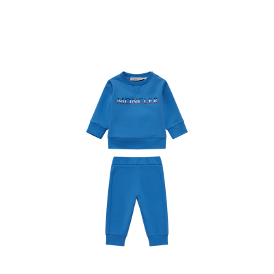 Moncler Kid's Logo-print Sweatshirt & Joggers Set In Pastel Blue