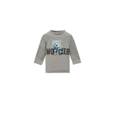 Moncler Kids' Logo Long Sleeve T-shirt Grey In Gris