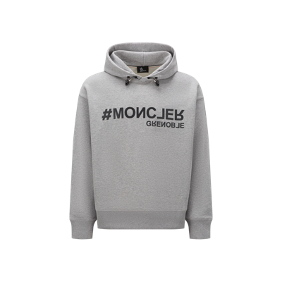 Moncler Logo Cotton Hoodie In Grey