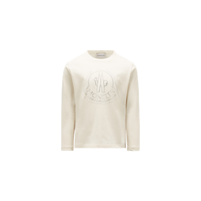 Moncler Kids' Crystal Logo Long Sleeve T-shirt White In Blanc