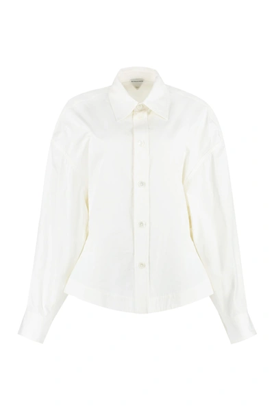 Bottega Veneta Draped Button-front Blouse W/ Corset Boning In Chalk