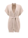 Brunello Cucinelli Beige Sleeveless Cardigan With Belt