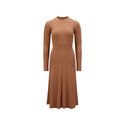 Moncler Collection Knit Wool Midi Dress Brown In Marron