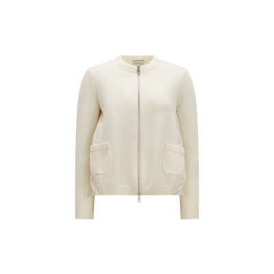 Moncler Cardigan En Laine Et Taffetas In White