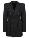 Balenciaga Double-breasted Bouclé Blazer In Black