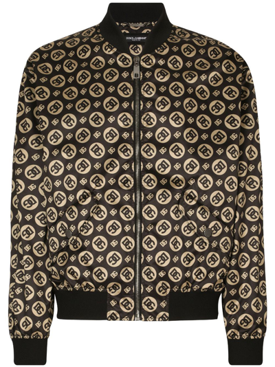 Dolce & Gabbana Logo-print Bomber Jacket In Brown