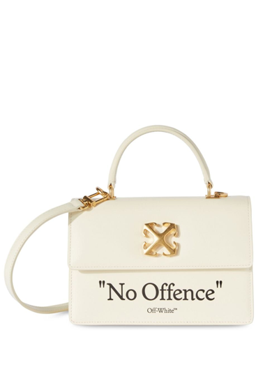 Off-white Jitney 1.4 Quote Leather Top-handle Bag In Beige Black