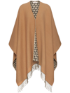 Valentino Asymmetrical Wool Poncho With Fringed Edge In Brown
