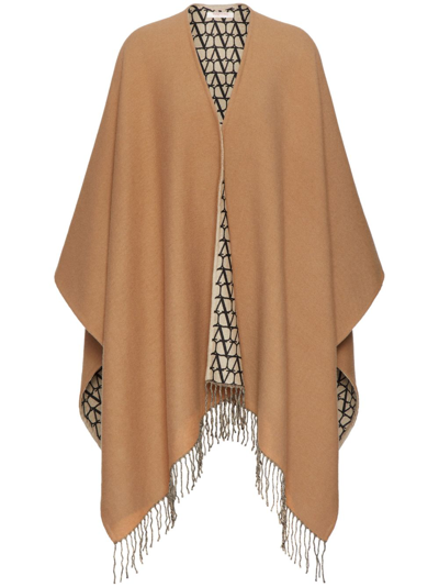 Valentino Vlogo Signature Fringed Cape In Brown