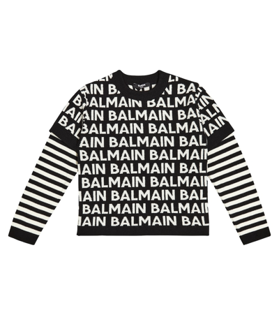 Balmain Kids' Logo-print Layered Jumper In Schwarz