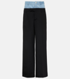 DION LEE LOW-RISE WOOL AND DENIM WIDE-LEG PANTS