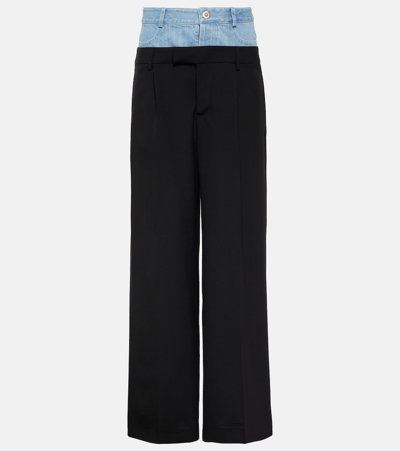 Dion Lee Hybrid Wool And Denim Trousers In Black,light Blue