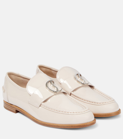 Christian Louboutin Cl Logo Patent Leather Loafers In Beige