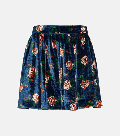 Kenzo Floral Velvet Miniskirt In Blue