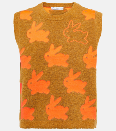 Jw Anderson Bunny-print Knitted Waistcoat In Neutrals