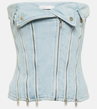 Dion Lee Zip-embellished Denim Corset Top In Blue