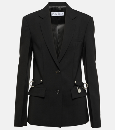 Jw Anderson Padlock Strap Wool Blazer In Black